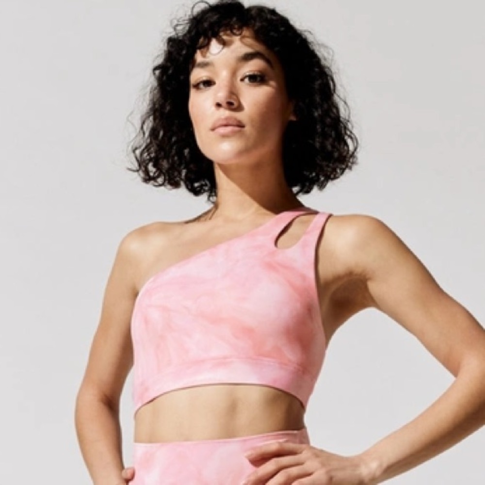 CARBON 38 SUPER SOFT ONE SHOULDER SPORTS BRA - pink tiedye